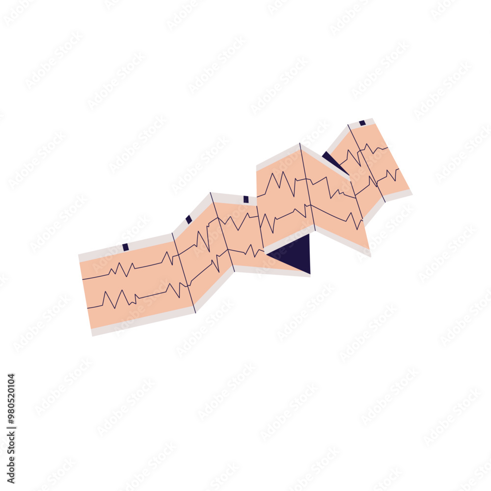 Fototapeta premium Electrocardiogram icon. Cardiogram, EKG. Folded paper sheet with results of ECG. Symbol of cardiology. Cardiac analysis, cardio, heart check up. Flat isolated vector illustration on white background