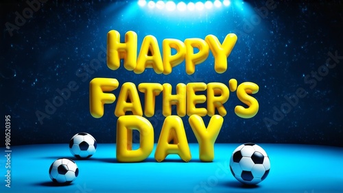 yellow inflatable letters father's Day on the background of soccer balls