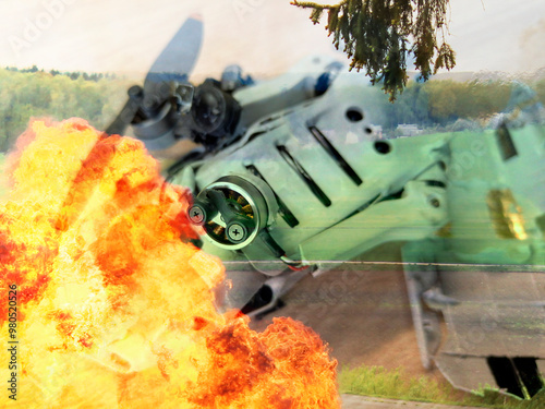 Kamikaze drone explosion. Shoot down copter.