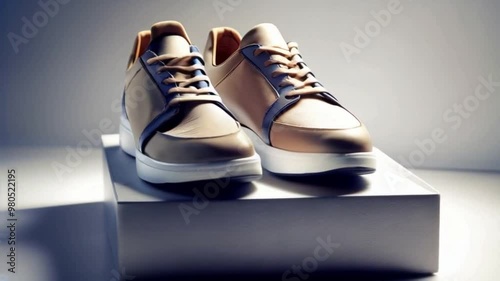 360-Degree Presentation of Sneakers with No Visible Brands or Logos on the Box. Shoe Presentation, Shoe Store Advertising, Shoe Sales