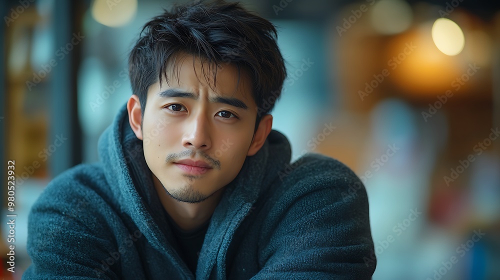 A young man with a serious expression looks directly at the camera, wearing a gray hooded sweatshirt in a blurred background. A young man with a serious expression looks directly at the camera, wearing a gray hooded sweatshirt in a blurred background.