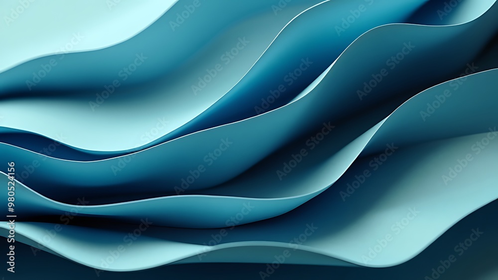 Obraz premium Elegant abstract blue curves with gradient flow for modern design backgrounds, minimalist art, and sleek visuals. Perfect for contemporary digital projects and creative presentations.