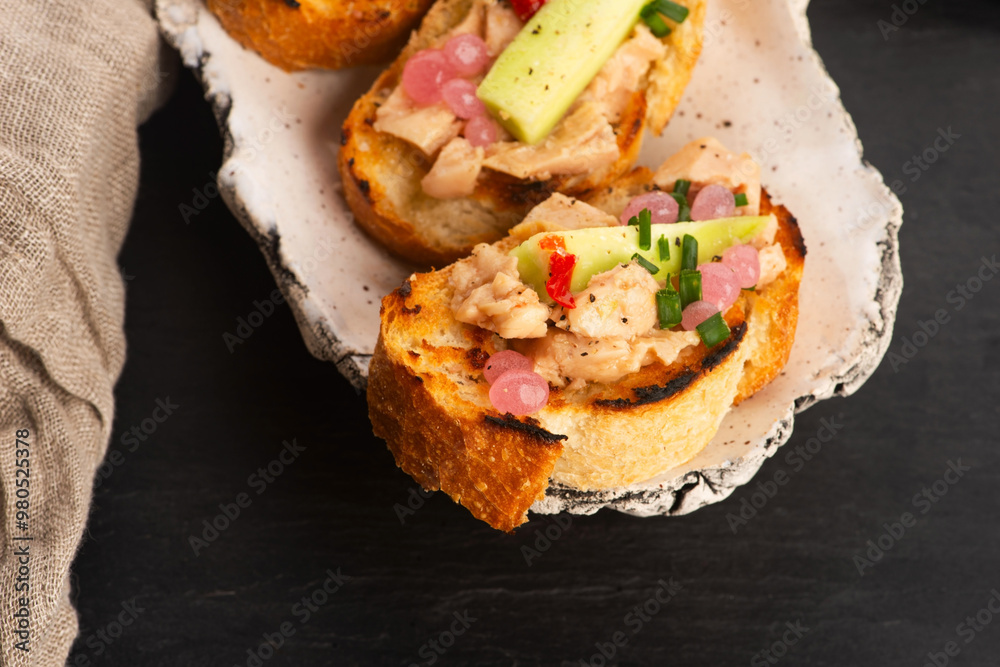 Sandwich with cod liver. Healthy food concept. Food recipe background. Close up Sandwich with cod liver. Healthy food concept. Food recipe background. Close up