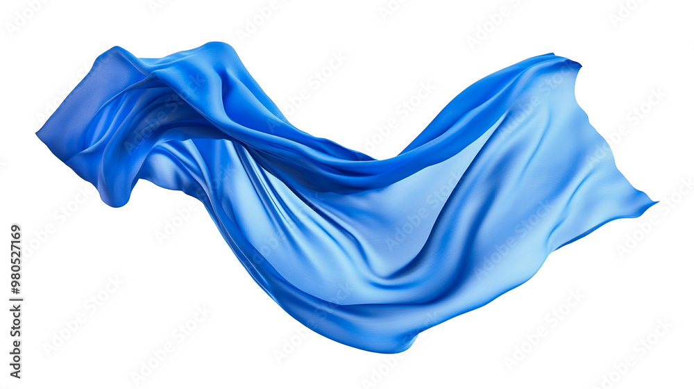 Wind-swept blue cloth, dynamic motion on a clear, transparent background.