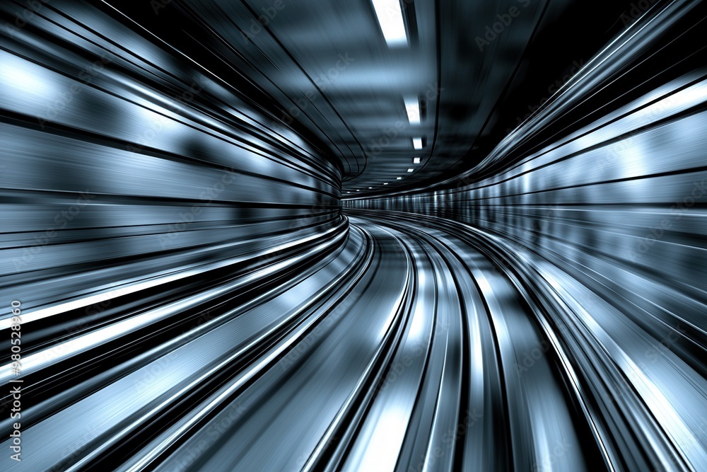 Abstract view of a fast-moving tunnel with metallic walls and dynamic lighting, conveying motion and speed. Abstract view of a fast-moving tunnel with metallic walls and dynamic lighting, conveying motion and speed.