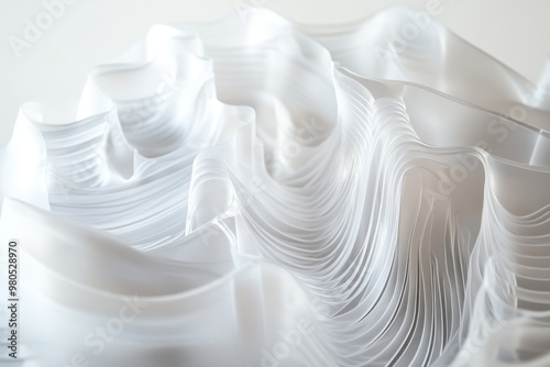 A close-up of a textured, flowing white material resembling waves or folds.