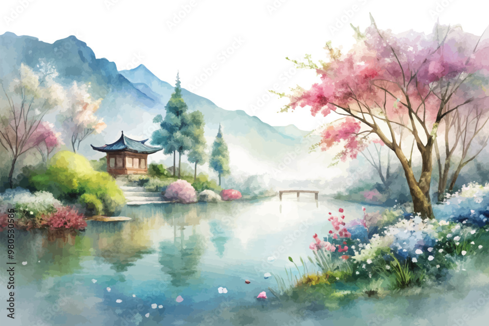 Fototapeta premium Serene View of Mountains with Fog