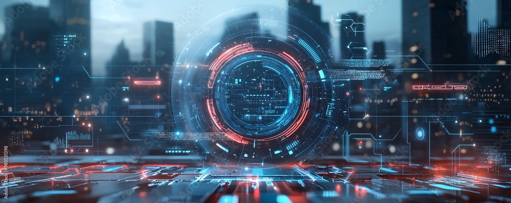 AI-driven society, futuristic city, advanced technology, holographic interfaces AI-driven society, futuristic city, advanced technology, holographic interfaces