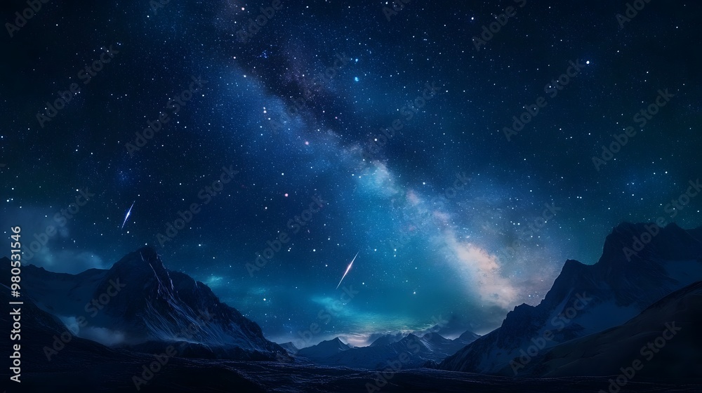 The Northern Lights glowing in the night sky, stars, and Milky Way in vivid detail, with meteors shooting through, a satellite gliding, hyper-real, high-quality illustration
