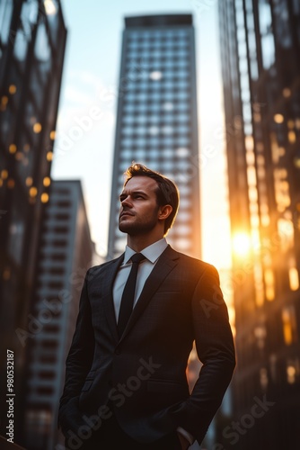 Confident Businessman Standing in Urban Night Scene 