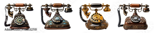 Set of vintage telephones. Isolated on a transparent background