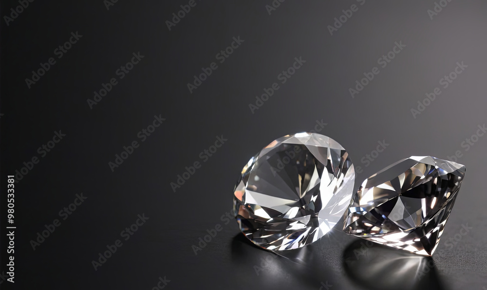 Two stunning diamonds rest on a smooth black surface, highlighting their exquisite shape and sparkle in the light, creating a luxurious display