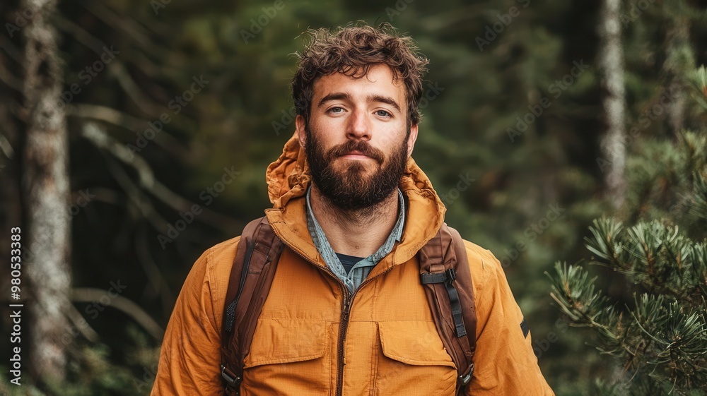 Man with a crossbody bag at a hiking trailhead, starting a solo travel adventure in nature Man with a crossbody bag at a hiking trailhead, starting a solo travel adventure in nature