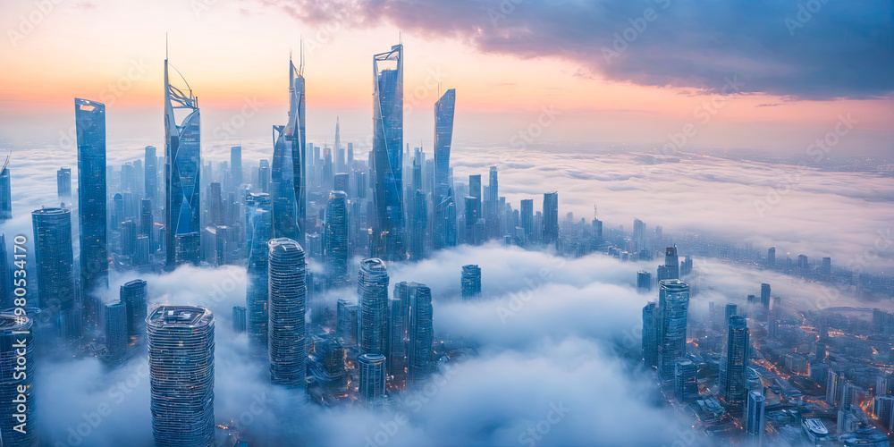 Fototapeta premium Cityscape above the Clouds.
