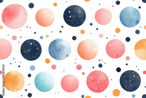 Watercolor Abstract Polka Dot Seamless Pattern Background