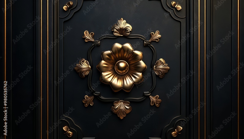 Black Panel with Gold Ornate Floral Design Black Panel with Gold Ornate Floral Design