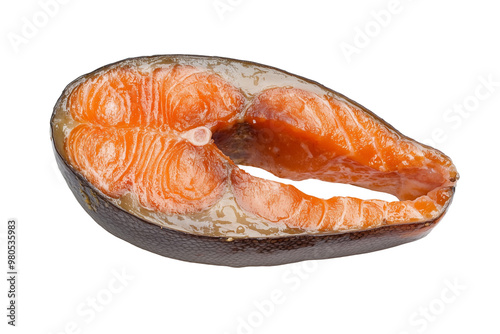 Grilled Salmon Steak Isolated on Transparent Background with Top View