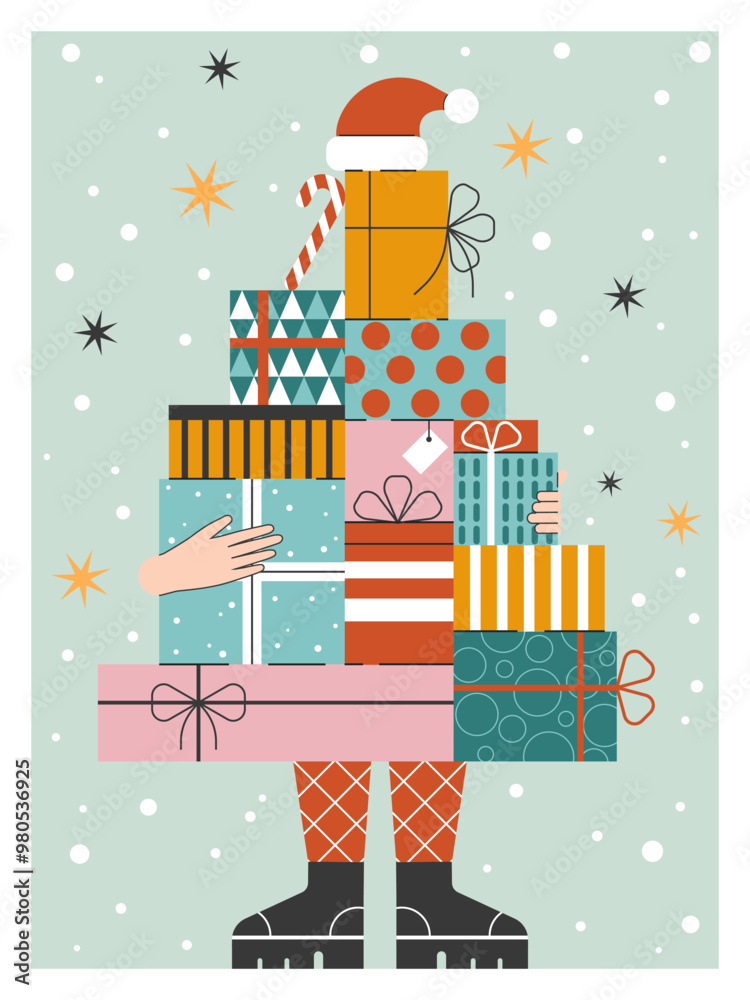 Woman Holding Stack of Wrapped Gift Boxes