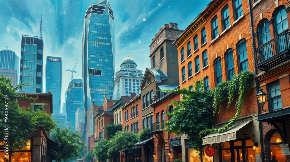 Timeless urban architecture stands tall amidst a twinkling cityscape, with sleek glass towers, rustic brick facades, Timeless urban architecture stands tall amidst a twinkling cityscape, with sleek glass towers, rustic brick facades,