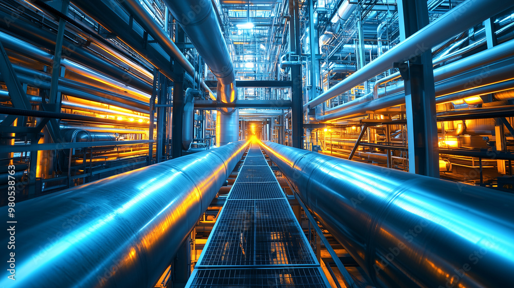 Obraz premium Industry pipeline transport petrochemical gas and oil processing furnace factory line