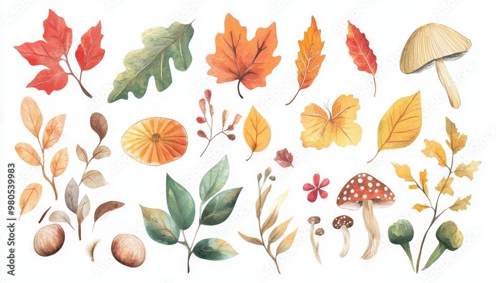 Autumn Equinox Celebration with Colorful Leaves Arranged on a White Background Autumn Equinox Celebration with Colorful Leaves Arranged on a White Background