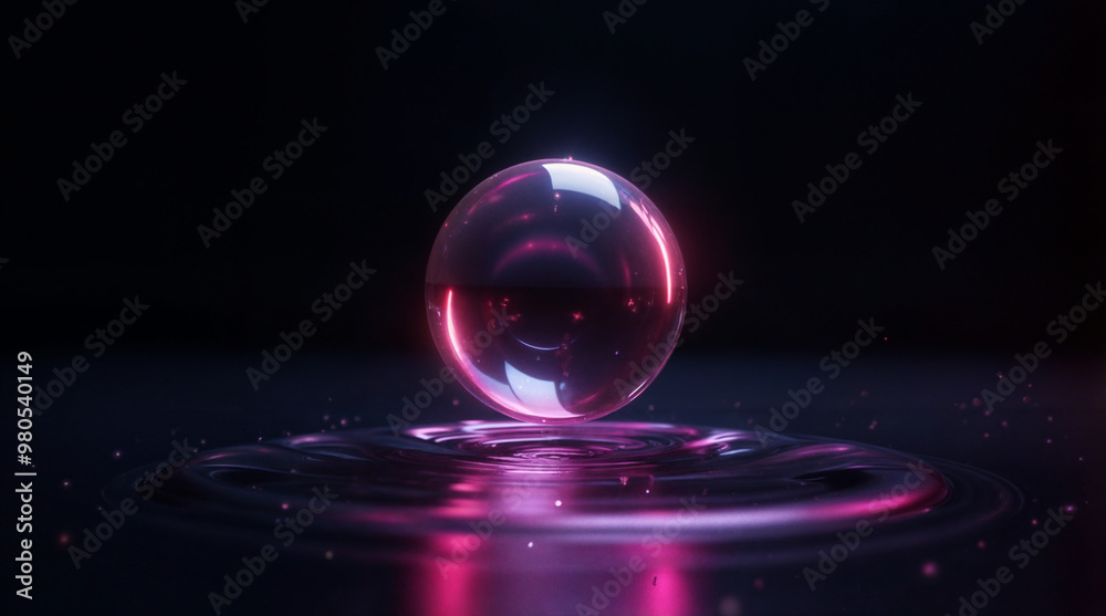 abstract air bubble, glass ball on dark background . Generative AI abstract air bubble, glass ball on dark background . Generative AI