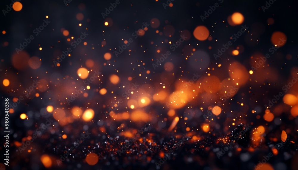 Fototapeta premium Abstract Dark Glitter Fire Particles Floating in a Mysterious Night Sky