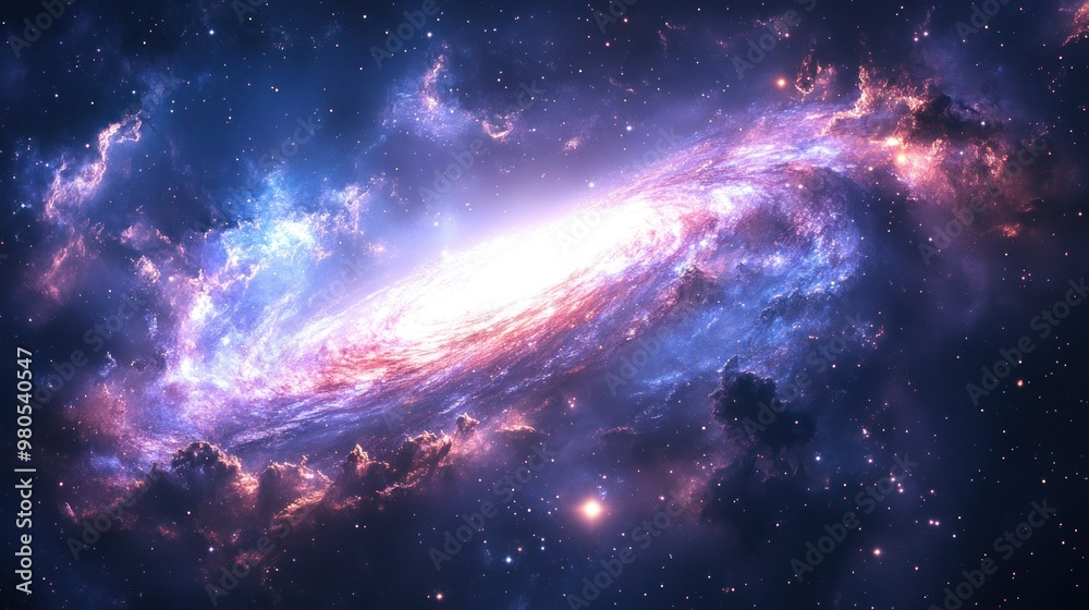A Spiral Galaxy with Bright Clouds and Stars in the Cosmos A Spiral Galaxy with Bright Clouds and Stars in the Cosmos