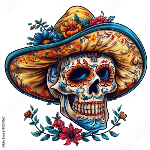 Day of the Dead Mexican Holiday Symbol Isolated on Transparent or White Background, PNG