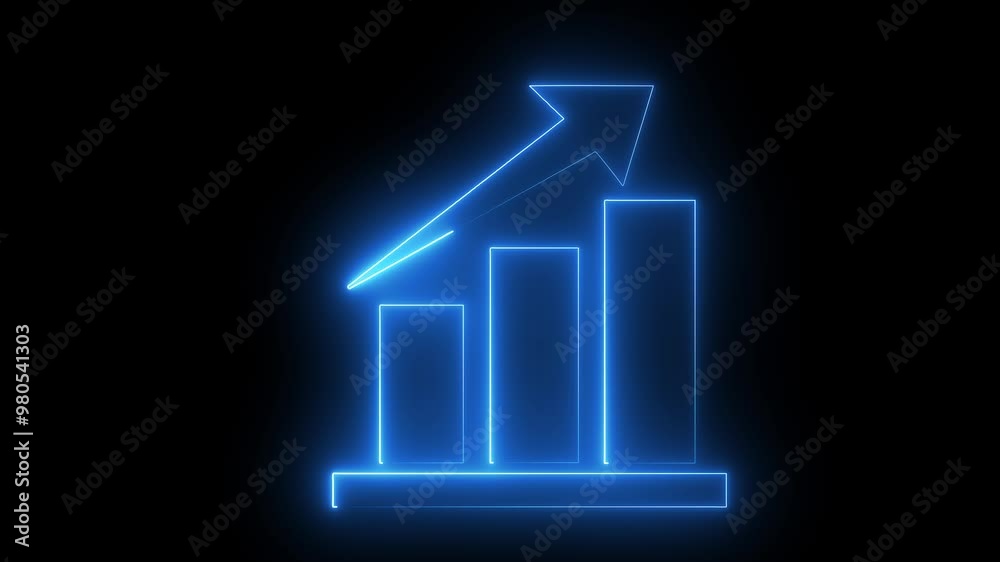 glowing neon growth bar graph sign animation on black background. Green collar bar graph animation .