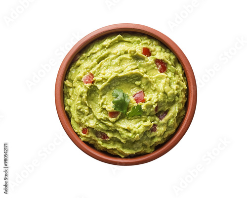 Top View of Guacamole in Bowl Isolated on Transparent Background