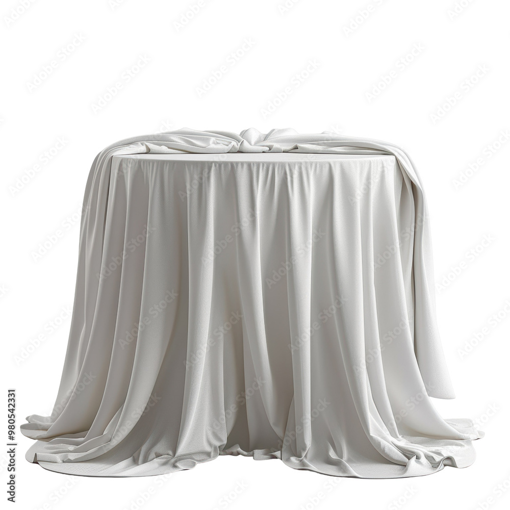 White Tablecloth Draped over Dining Table Isolated on Transparent or White Background, PNG White Tablecloth Draped over Dining Table Isolated on Transparent or White Background, PNG