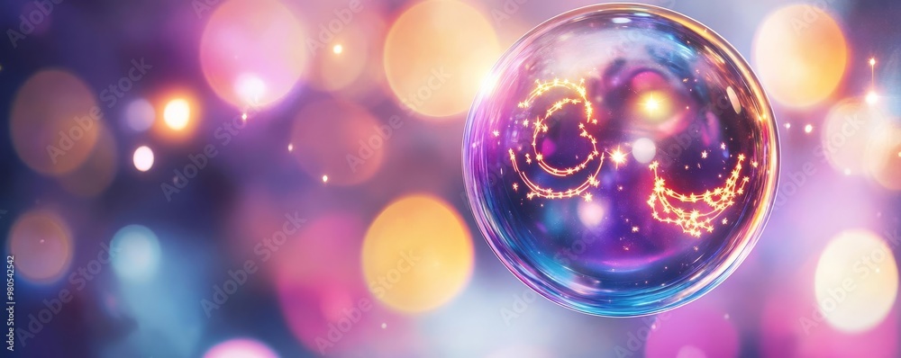 Astrological compatibility visualized as two zodiac signs floating in a cosmic bubble, orbiting each other Astrological compatibility visualized as two zodiac signs floating in a cosmic bubble, orbiting each other