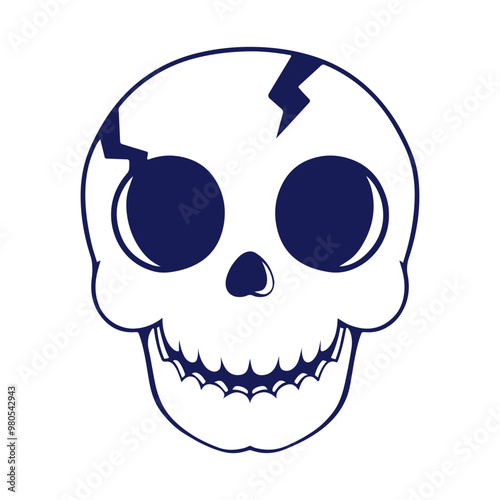 Coloring books with cute funny skull. Illustration for happy Halloween. Outline Coloring Page. Holidays cartoon character. Hand drawn line art style