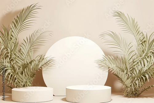 Product Podium with Leaf Details Set Against a Brown Background 3D Design