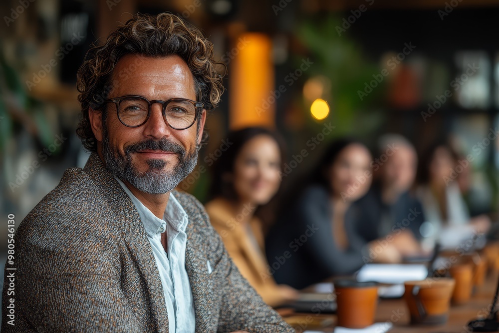 Confident Businessman Smiling in a Meeting Confident Businessman Smiling in a Meeting