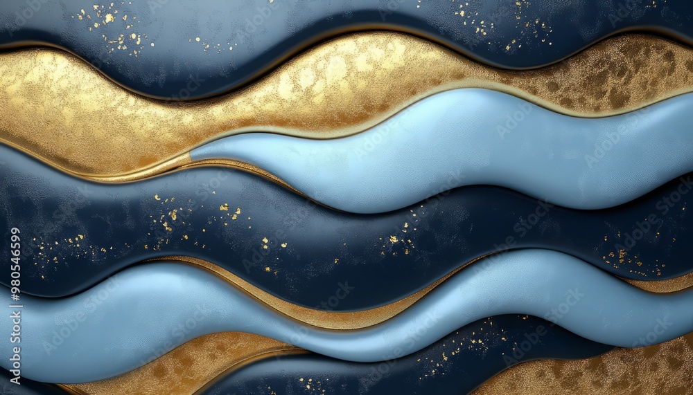 Abstract Wave Pattern with Blue, Gold, and Glittering Accents Abstract Wave Pattern with Blue, Gold, and Glittering Accents