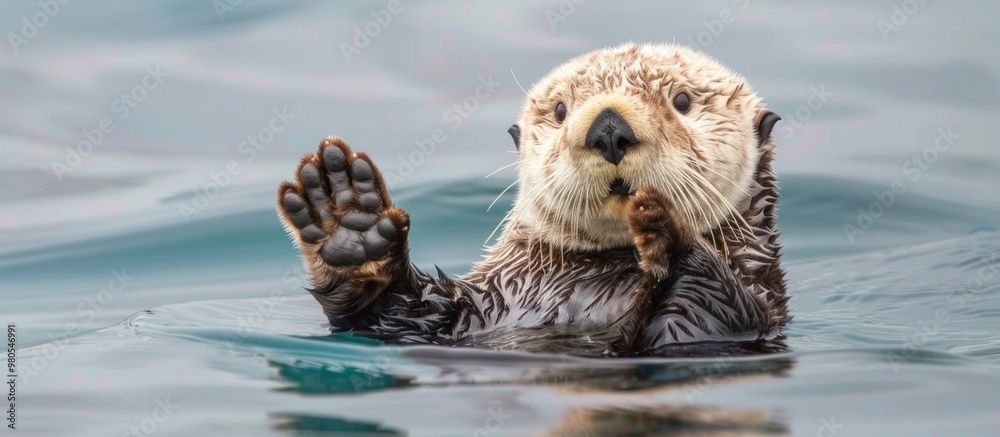 Fototapeta premium portrait of a sea otter floating in open sea water
