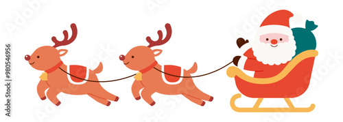 vector illustration of Santa Claus sleigh with reindeers isolated on white for banners, cards, flyers, social media wallpapers, etc.