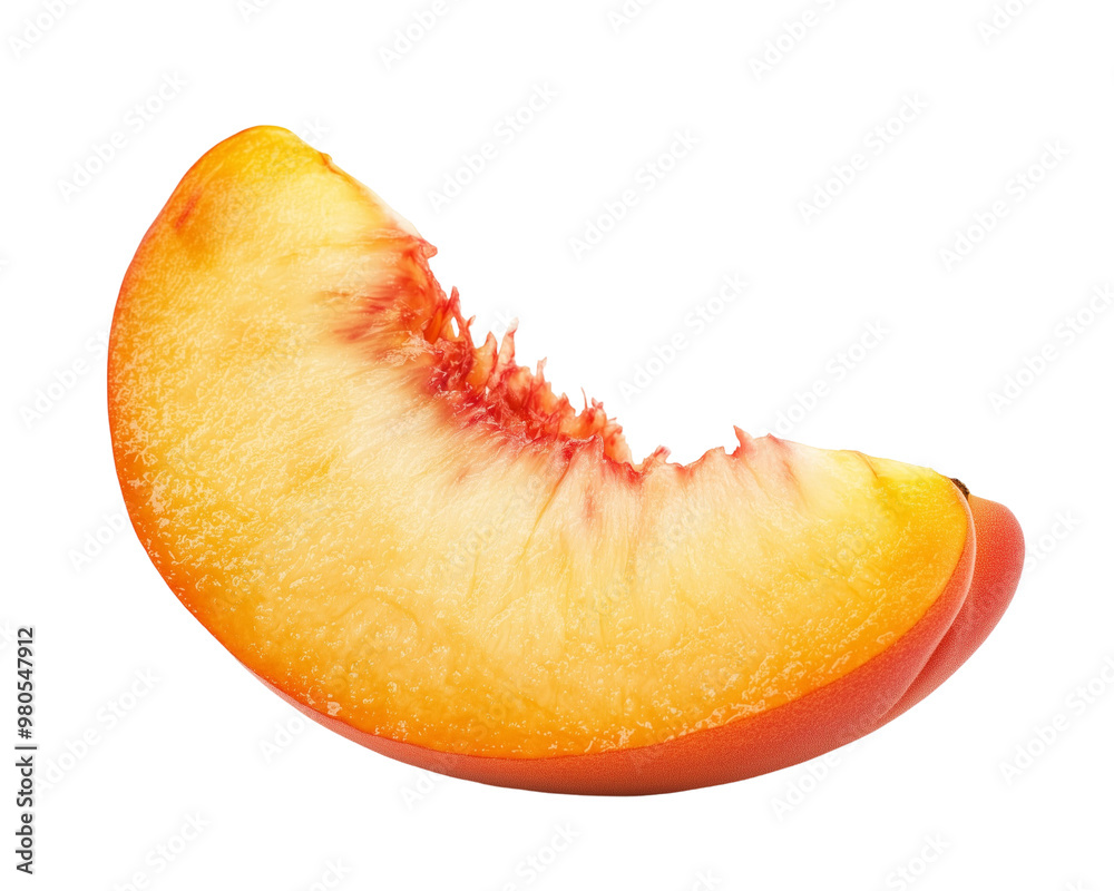 Juicy Slice of Fresh Peach Isolated on Transparent Background in Closeup View Juicy Slice of Fresh Peach Isolated on Transparent Background in Closeup View