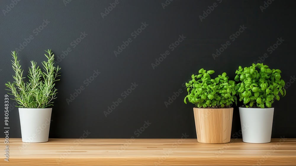 Sleek modern kitchen with minimalist furniture, wooden countertops, and organic herb plants on display, kitchen simplicity, natural elements Sleek modern kitchen with minimalist furniture, wooden countertops, and organic herb plants on display, kitchen simplicity, natural elements