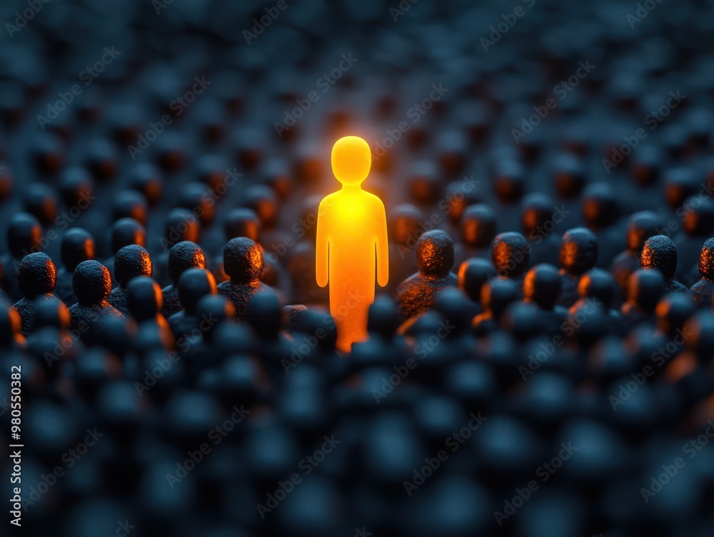 Fototapeta premium Leadership and Individuality Concept with Yellow and Black Figures. Stand out from the crowd
