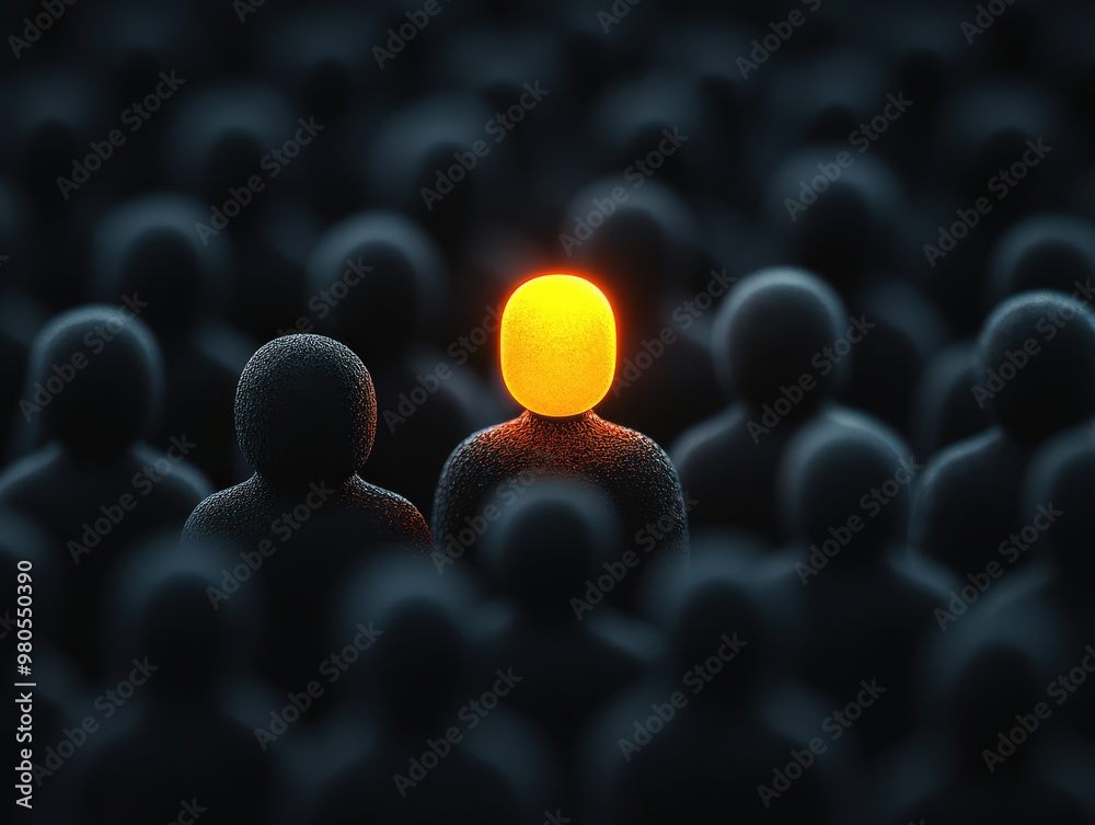 Obraz premium Leadership and Individuality Concept with Yellow and Black Figures. Stand out from the crowd