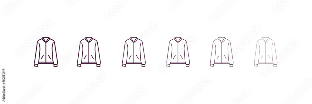 jacket with pockets outline icon. Linear vector from fashion concept. 6 different line style jacket with pockets icon included thin, light, regular, medium, bold, black jacket with pockets outline icon. Linear vector from fashion concept. 6 different line style jacket with pockets icon included thin, light, regular, medium, bold, black