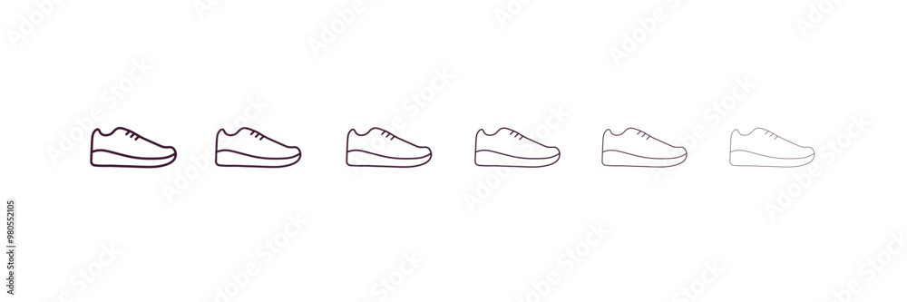 footwear outline icon. Linear vector from fashion concept. 6 different line style footwear icon included thin, light, regular, medium, bold, black footwear outline icon. Linear vector from fashion concept. 6 different line style footwear icon included thin, light, regular, medium, bold, black