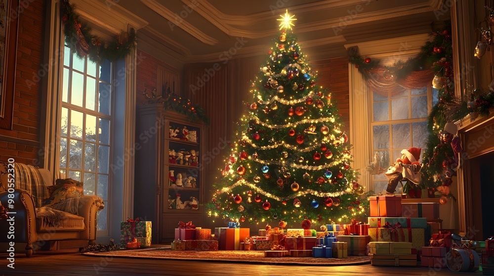 Decorating the Christmas Tree with Twinkling Lights and Ornaments,Generative AI Decorating the Christmas Tree with Twinkling Lights and Ornaments,Generative AI