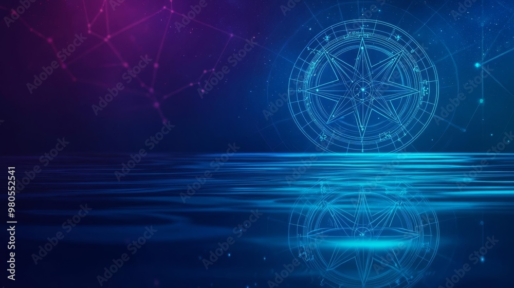 Fototapeta premium Zodiac compatibility depicted as two signs mirrored in a cosmic water reflection