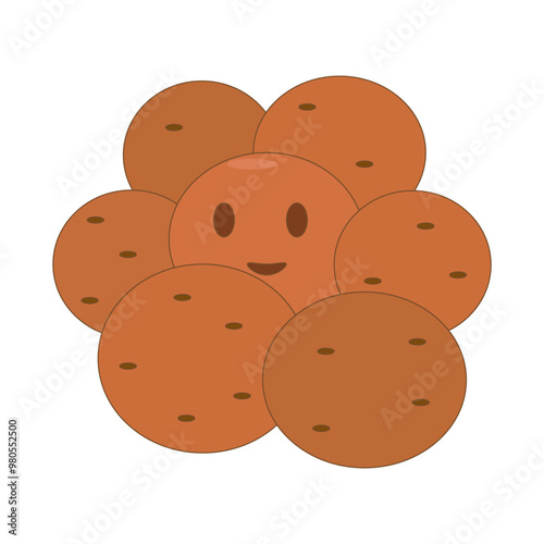 Vector illustration of a smiling cartoon potato cluster, conveying nutrition, freshness, and agricultural produce with a playful touch.