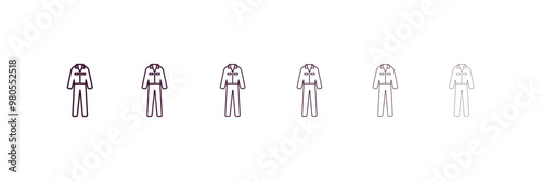 working coverall outline icon. Linear vector from fashion concept. 6 different line style working coverall icon included thin, light, regular, medium, bold, black