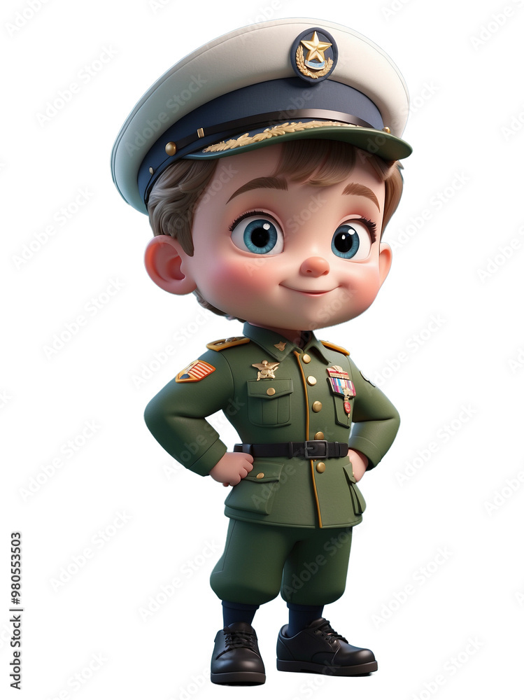 Adorable Soldier, 3D Child in Military Attire Adorable Soldier, 3D Child in Military Attire